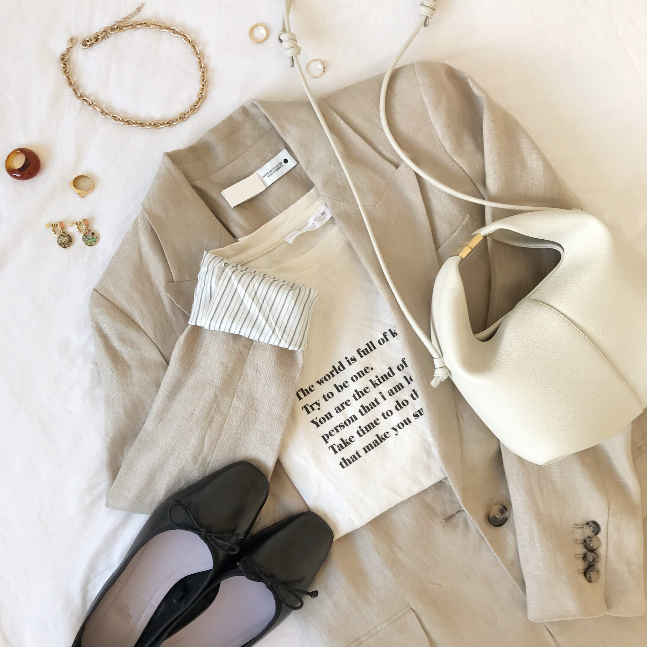 Beige blazer with accessories and shoes
